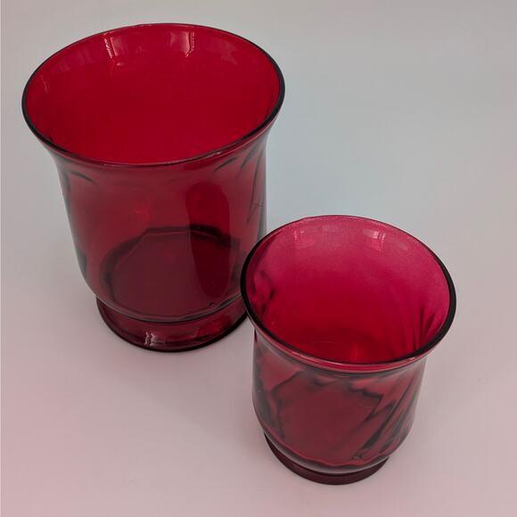 Ruby Red Hurricane Glass Vase Candle Holder Set Flare Top Holiday Decor Pair - Picture 8 of 9